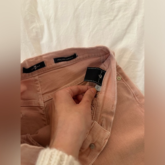 7 For All Mankind salmon pink Italian fabric straight leg jeans size 27 denim - Picture 2 of 3